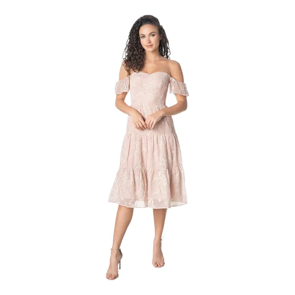 Dress the Population | Dresses | Nordstrom Pink Pleated Midi Dress  Offshoulder Flutter Sleeves | Poshmark